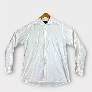 Eton Contemporary Solid White Slim Fit 59% Cotton 41% Silk Twill Dress Shirt XL